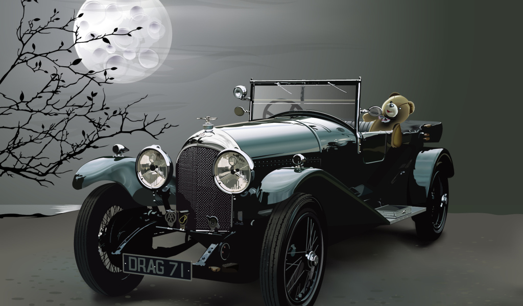 Мишка в автомобиле ретро