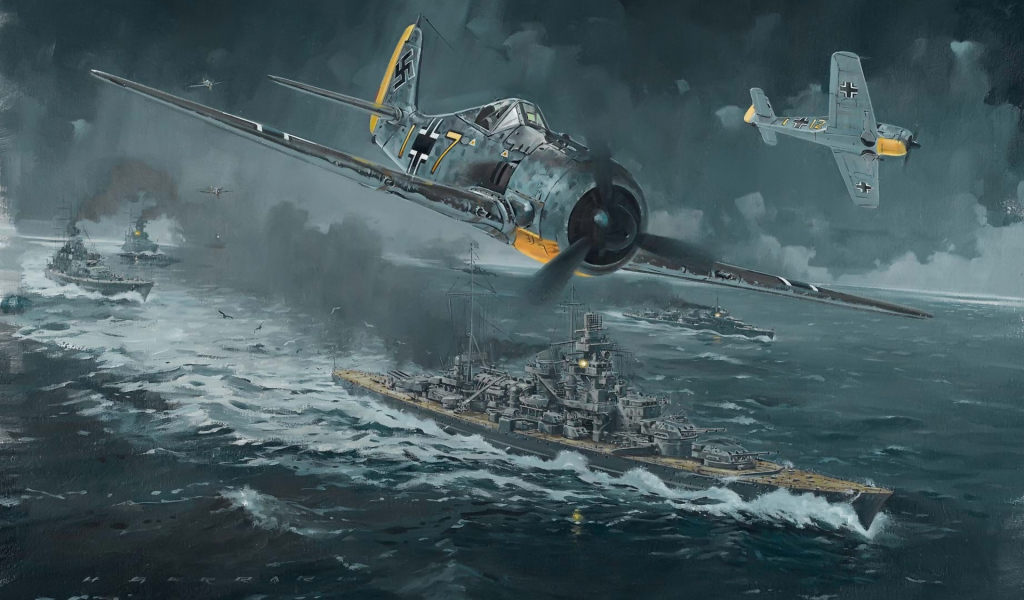 Самолеты атакуют корабль