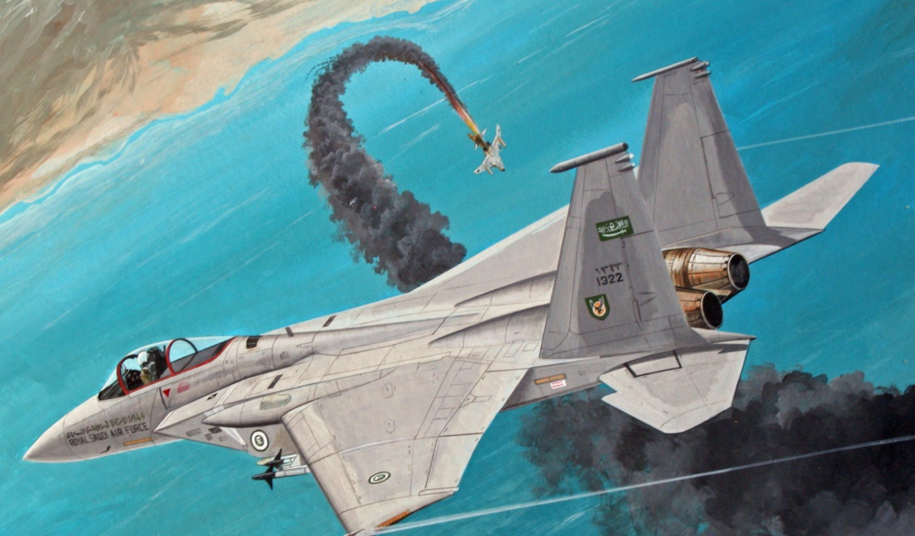 Подбитый самолет падает в море