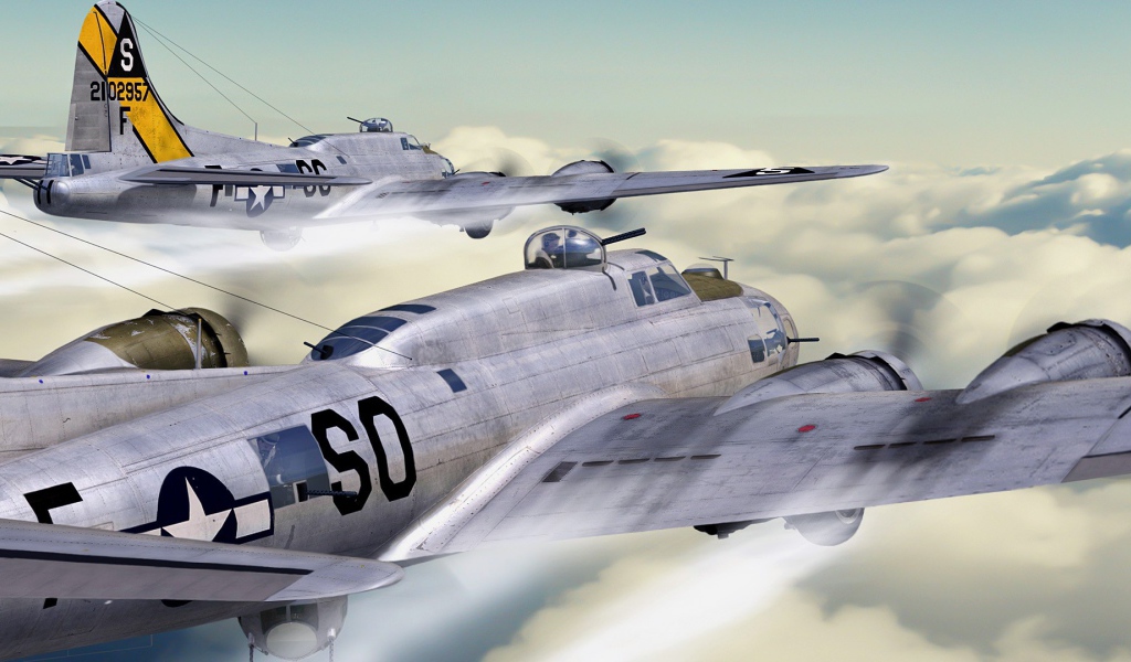 Самолеты Б-17 летят в облаках