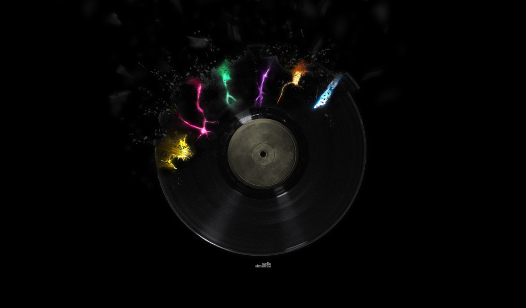 Черные обои с виниловым диском