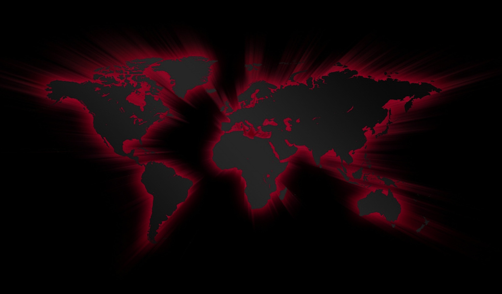 Огненная карта мира на черных обоях