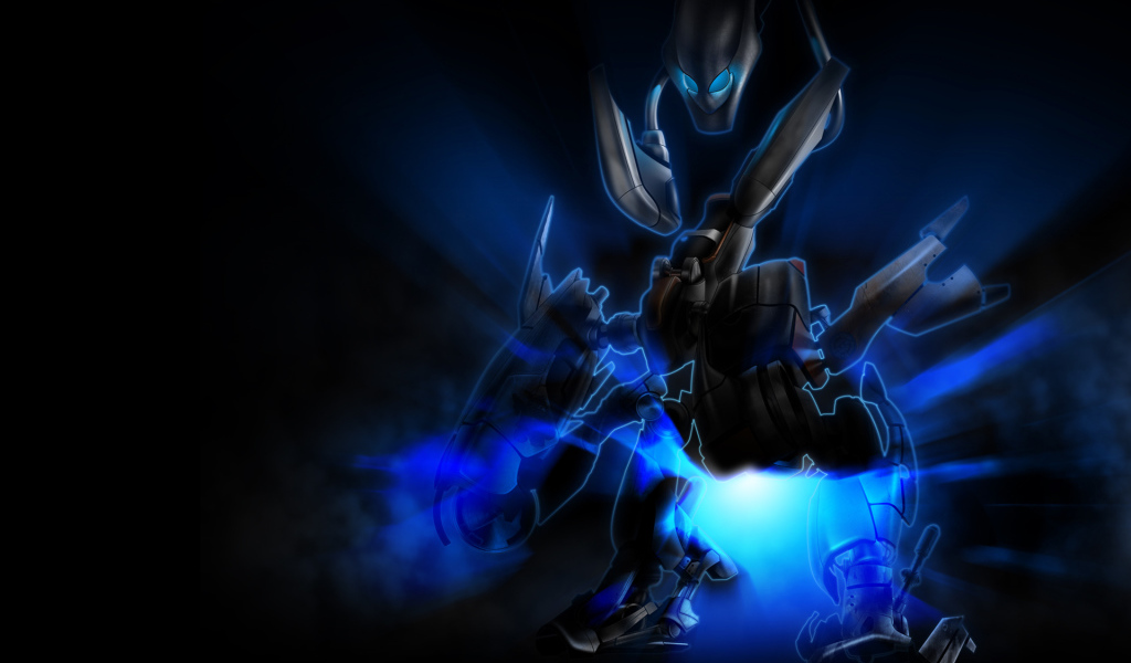 Робот на черных обоях