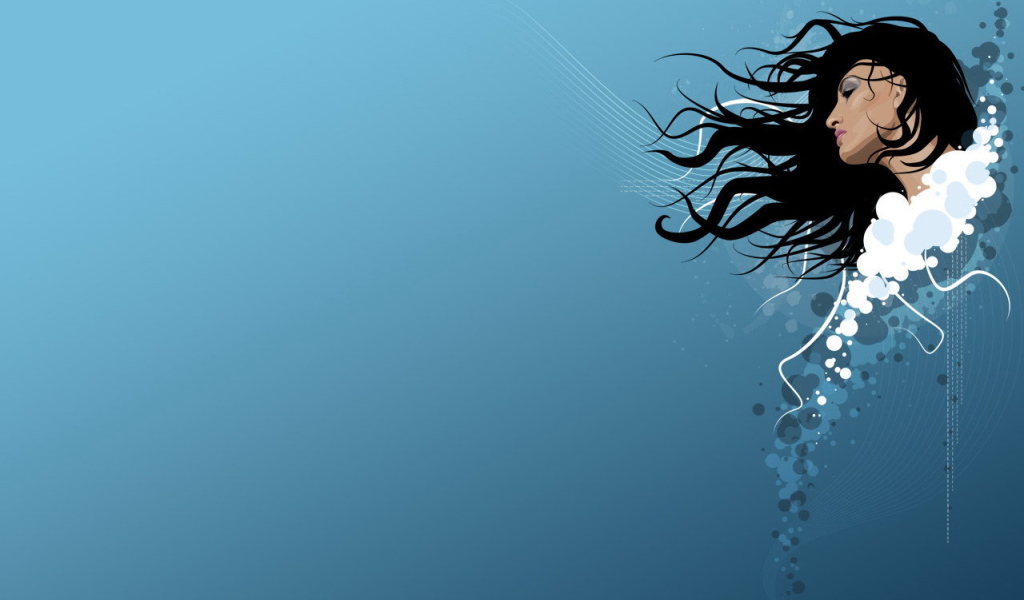 Голова девушки на синем фоне