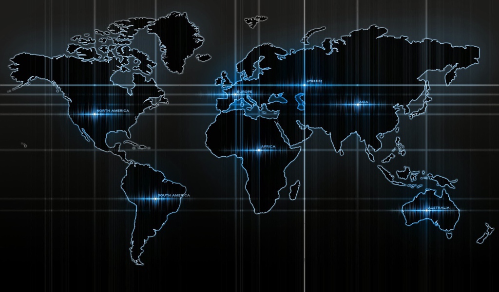 Карта мира на черных обоях