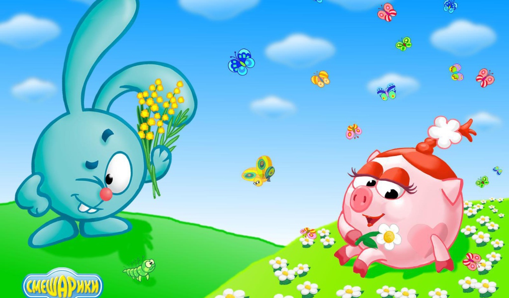 Крош и Нюша в мультфильме Смешарики