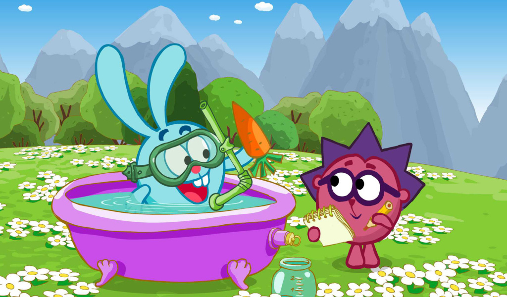 Крош купается в мультфильме Смешарики