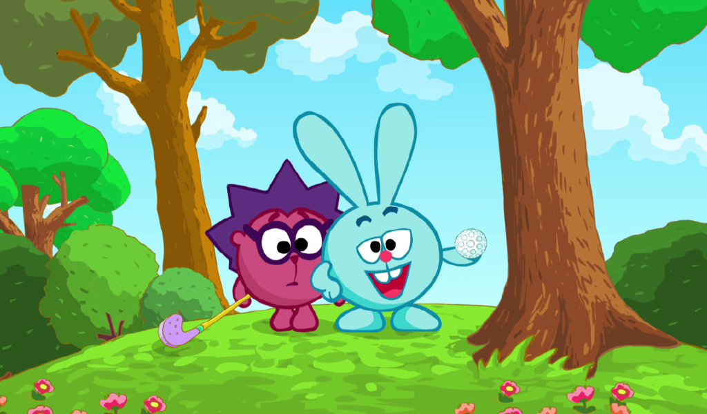 Игра в гольф в мультфильме Смешарики