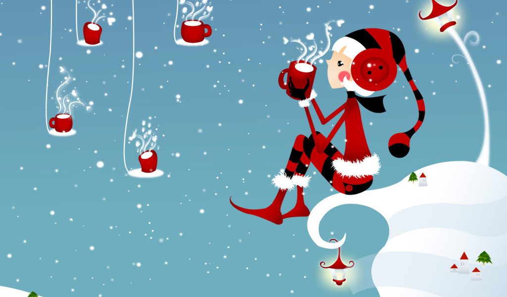 Девочка с чашкой чая на Рождество