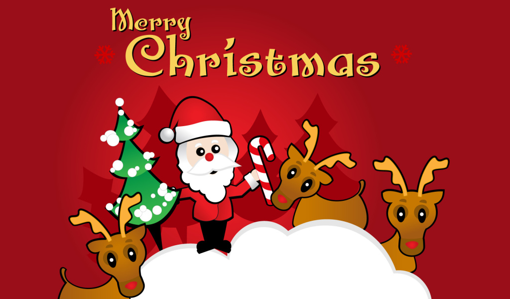 Санта Клаус и олени на Рождество