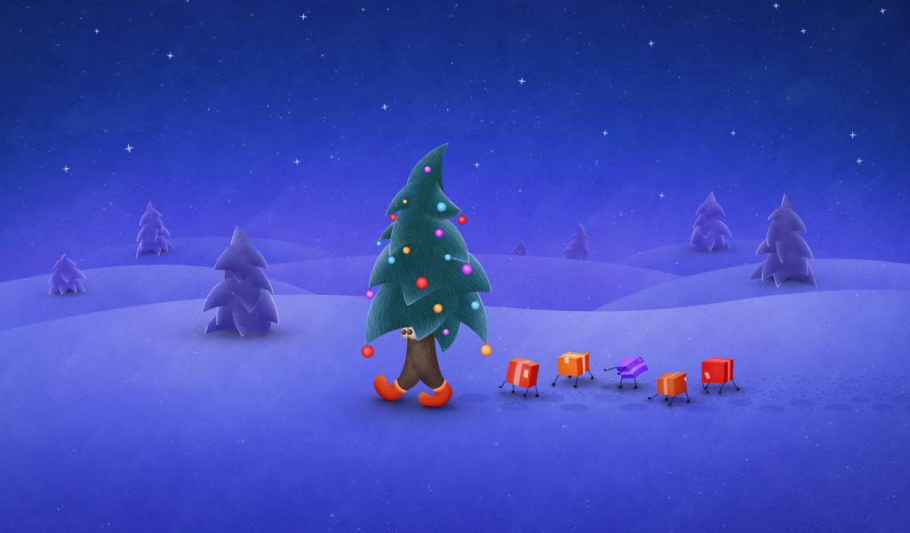 Ёлка и подарки с ногами