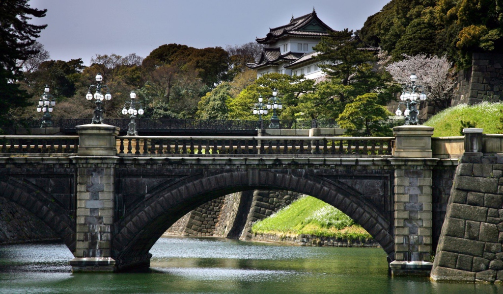 Japanese architecture with bridge