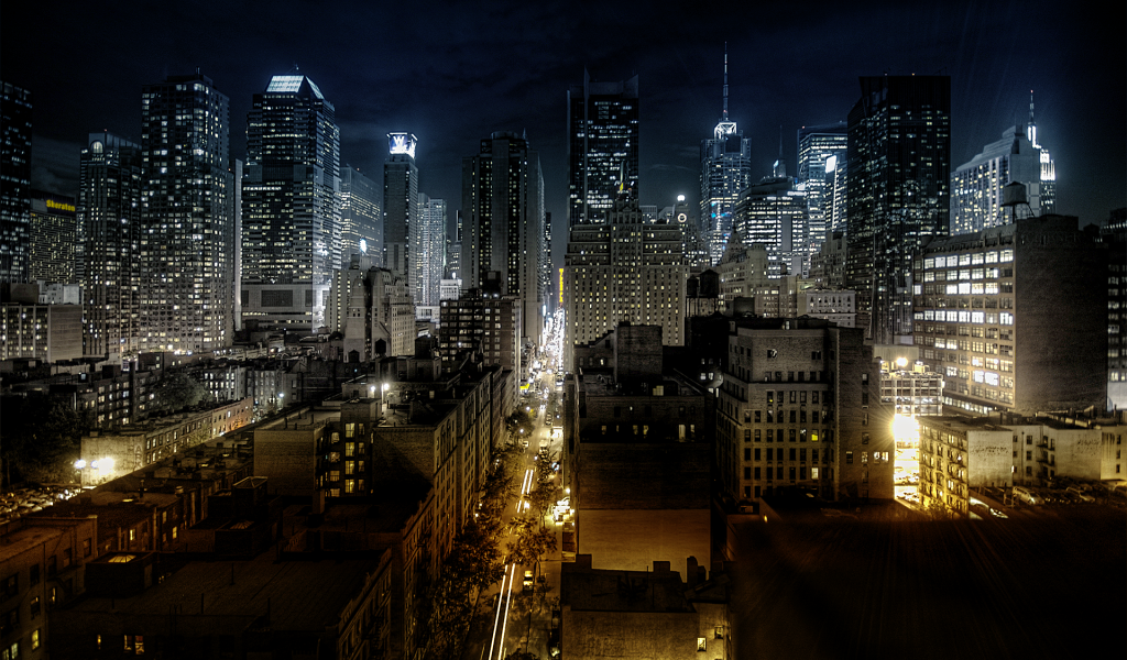 Ночной город и небоскребы