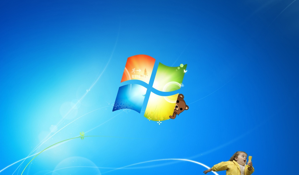 	  Windows 7 with a Teddy bear and baby