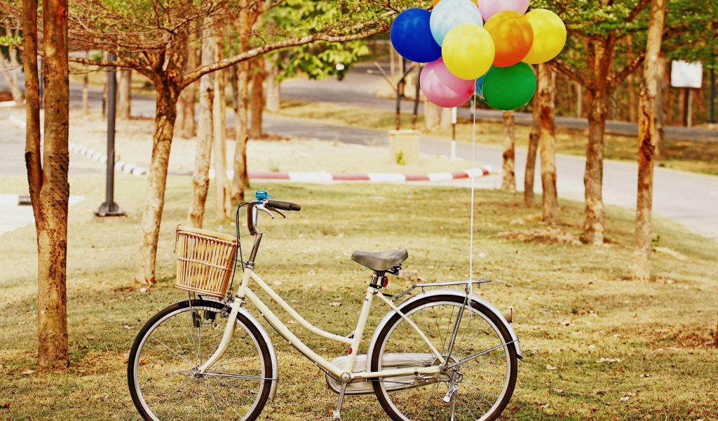 Bелосипед с корзиной и шарами