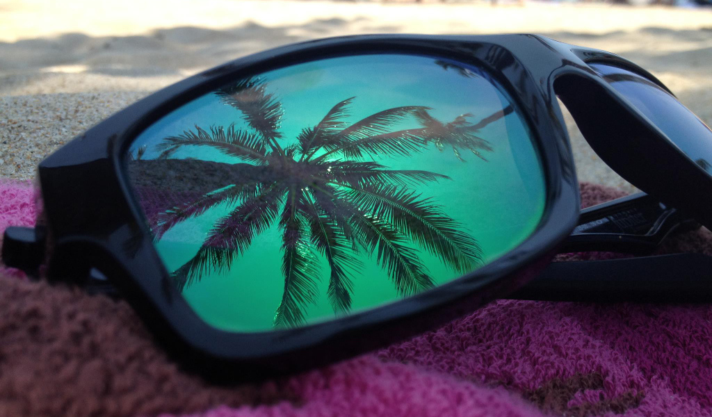 В очках отражение пальмы