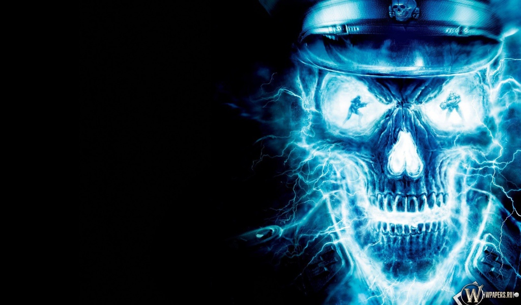 Неоновый череп в фуражке