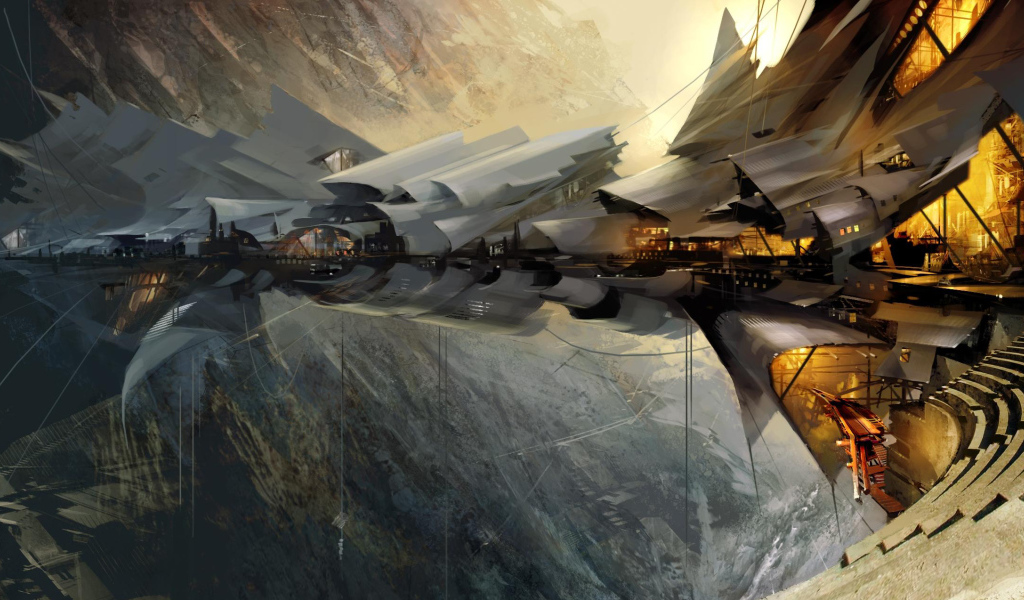 Технологичная деревня стимпанк