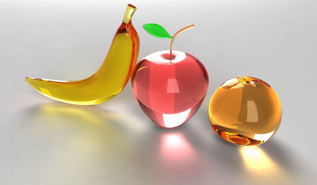 Стеклянные фрукты и банан