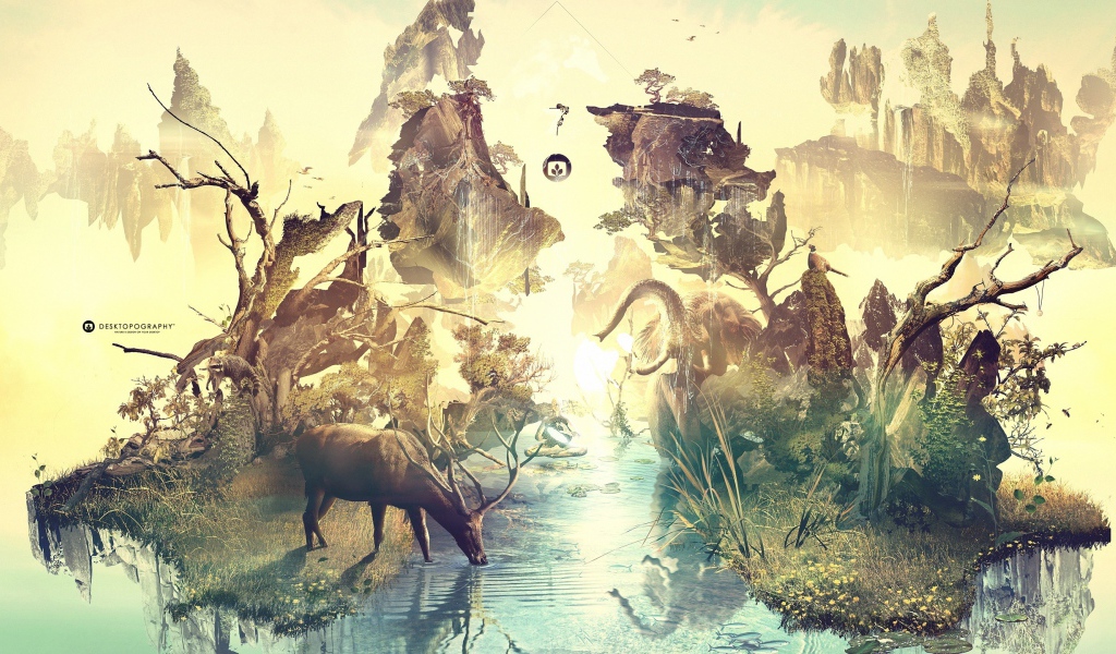 Олень на водопое