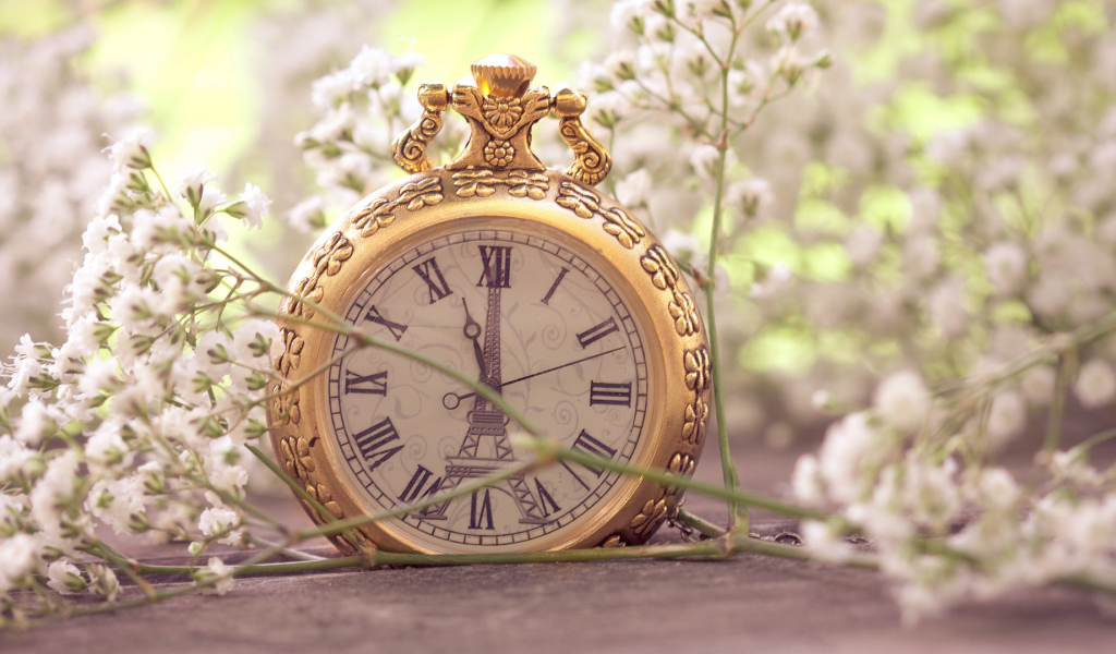 Карманные часы в белых цветках