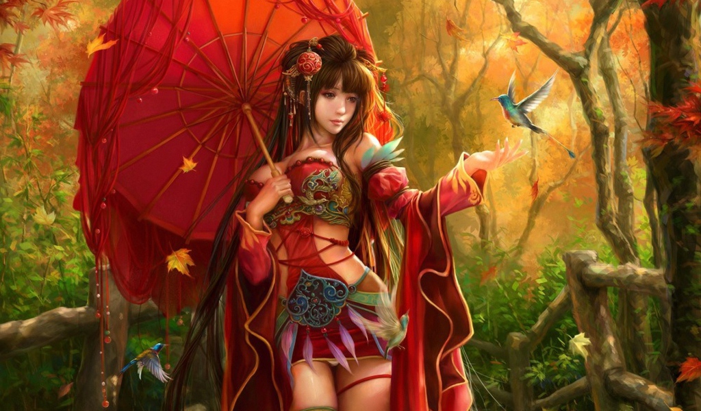 Девушка с красным зонтом