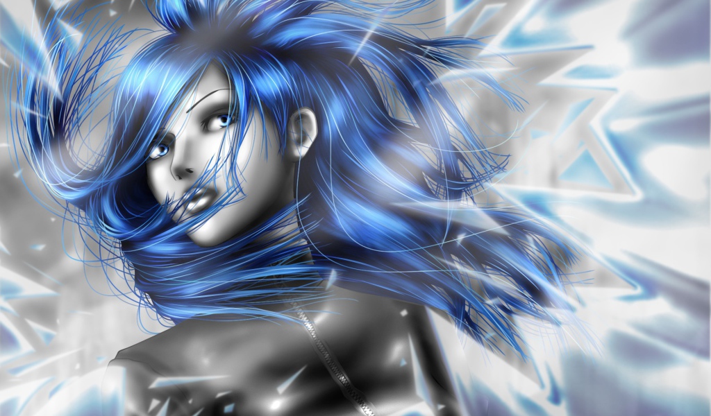 Женщина с синими волосами