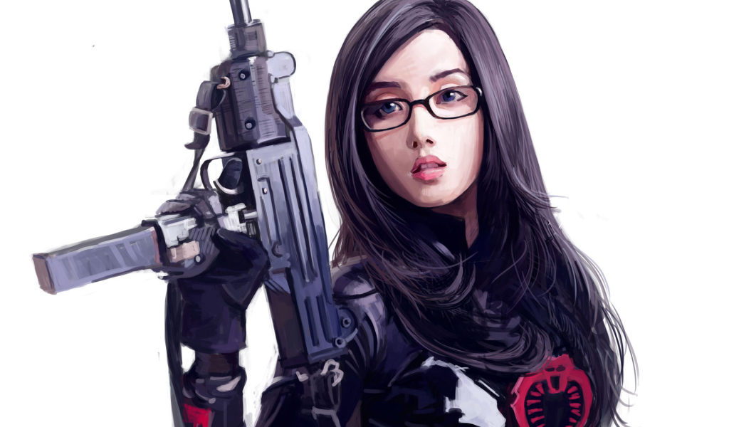 Девушка в очках и с оружием