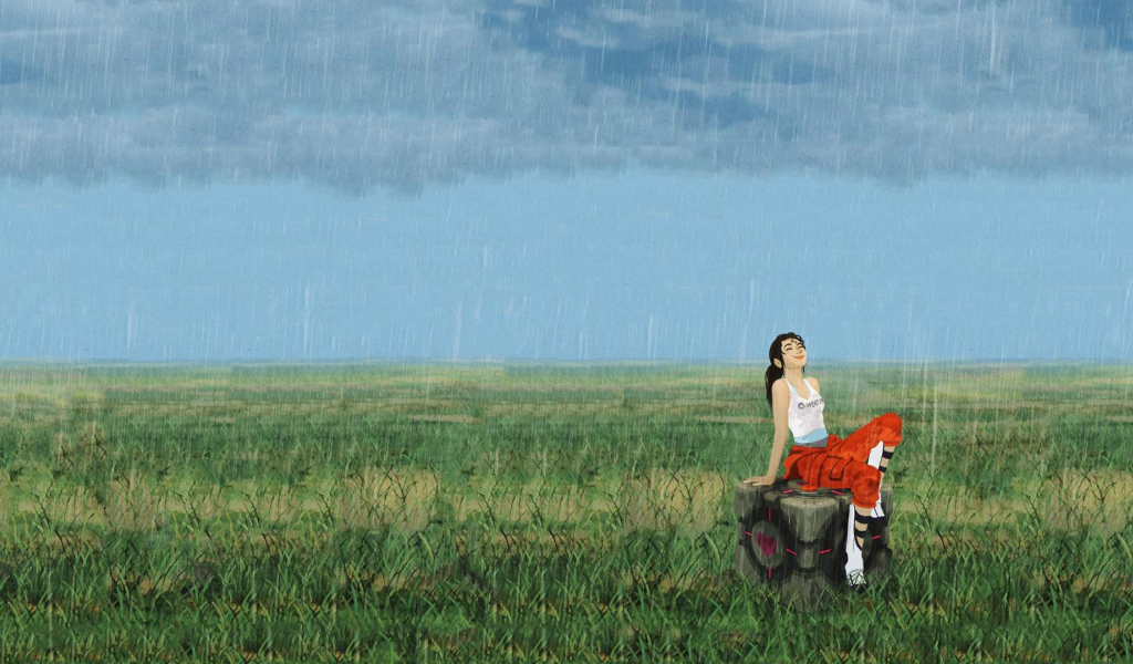 Девушка под дождем на поле