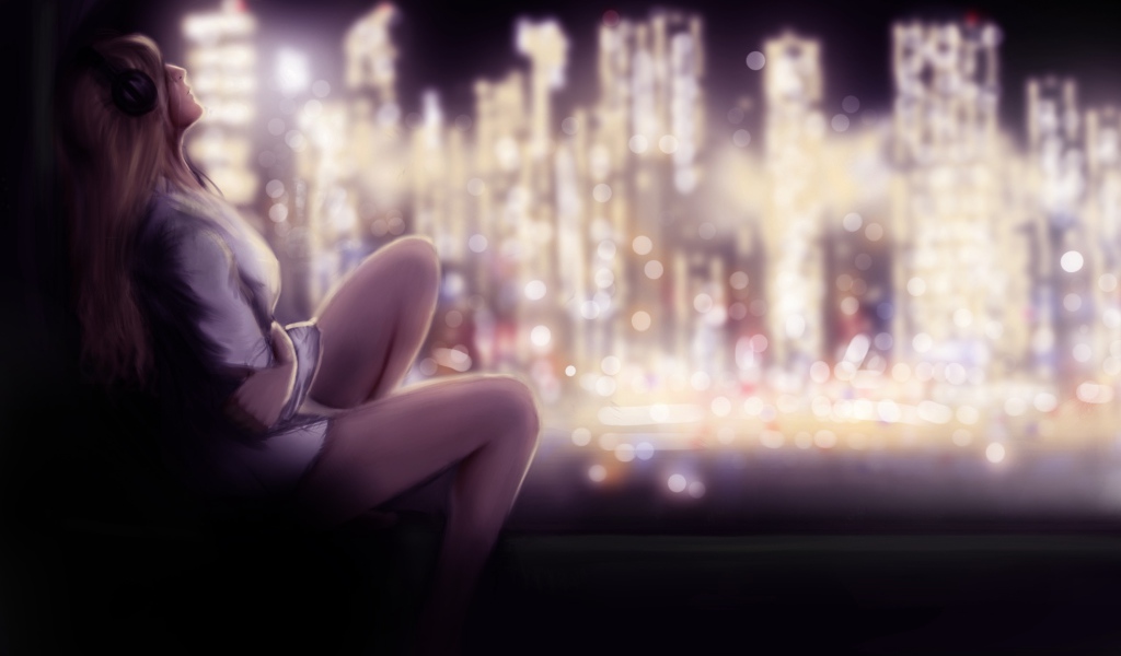 Девушка у ночного окна