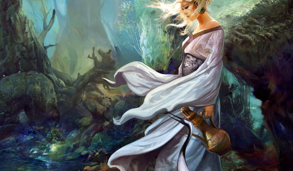 Девушка с кувшином в лесу