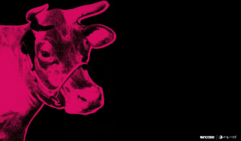 Картина Энди Уорхола красной коровы на черном фоне