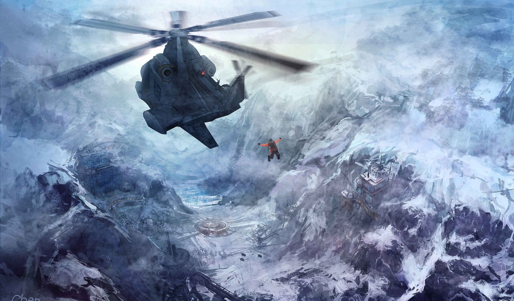 Человек прыгнул из вертолета