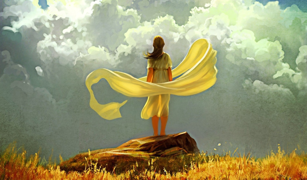 Девушка стоит на камне