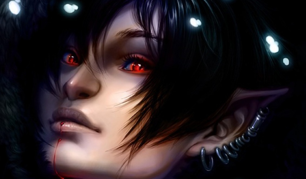 Кровь на подбородке у девушки вампира