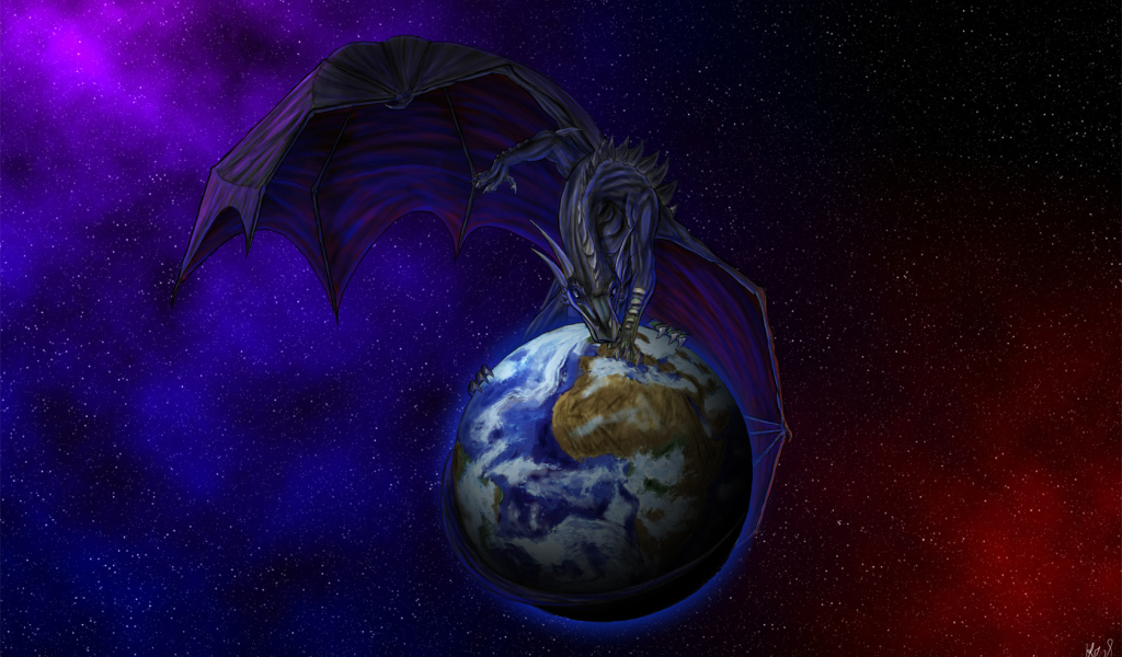 Дракон сидит на земном шаре