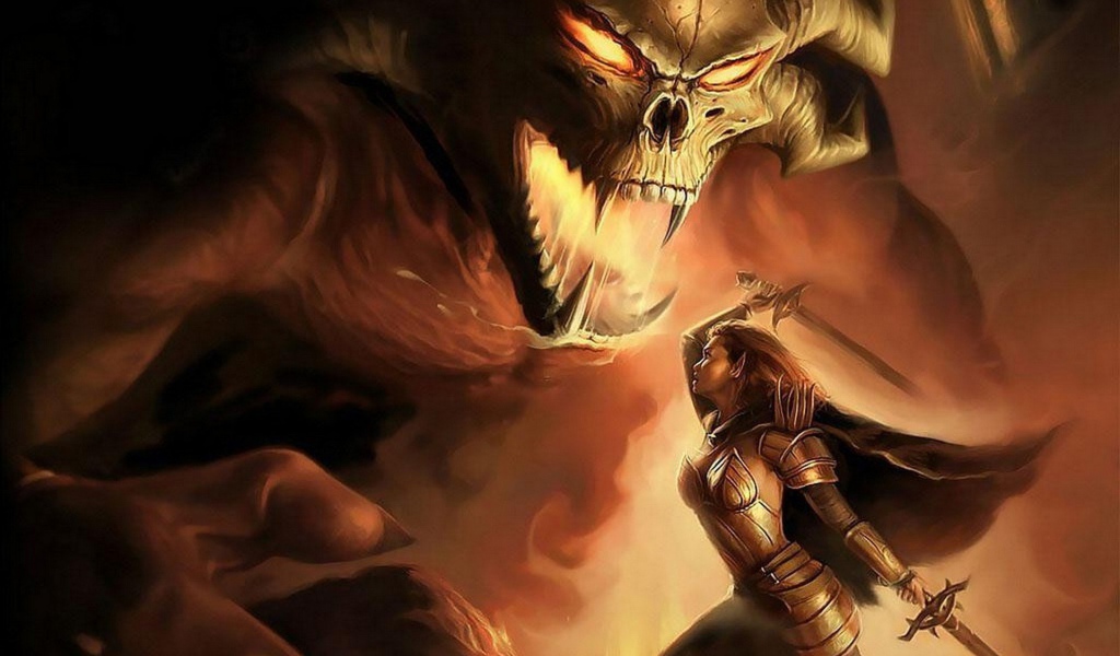 Девушка воин против монстра