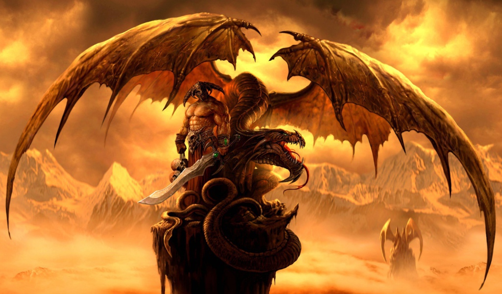 Монстр с мечом и дракон