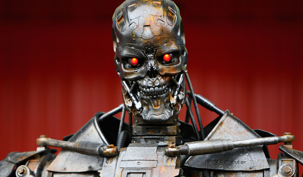 Терминатор на красном фоне