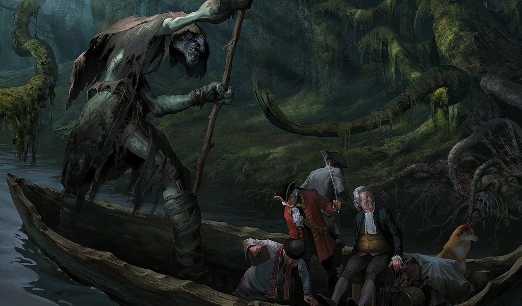 Великан и люди в лодке