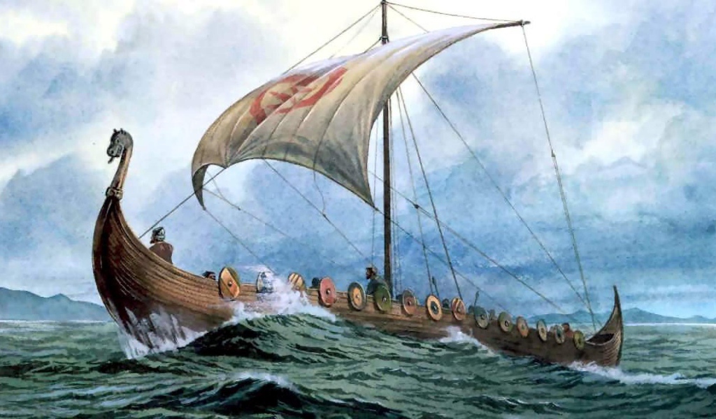 Viking boat in rough seas