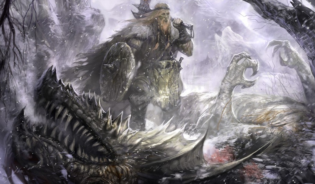 Викинг на поверженном драконе