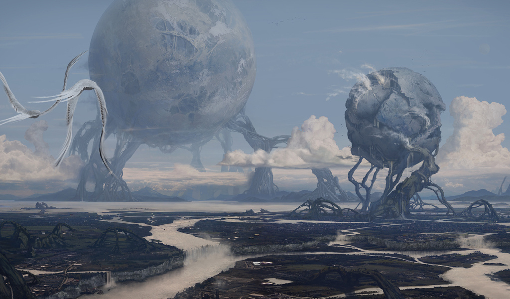 Фантастический пейзаж с шарами