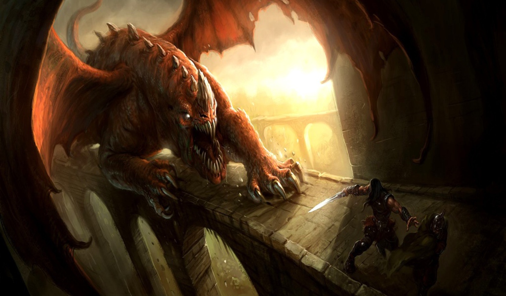 Дракон гонится за воином