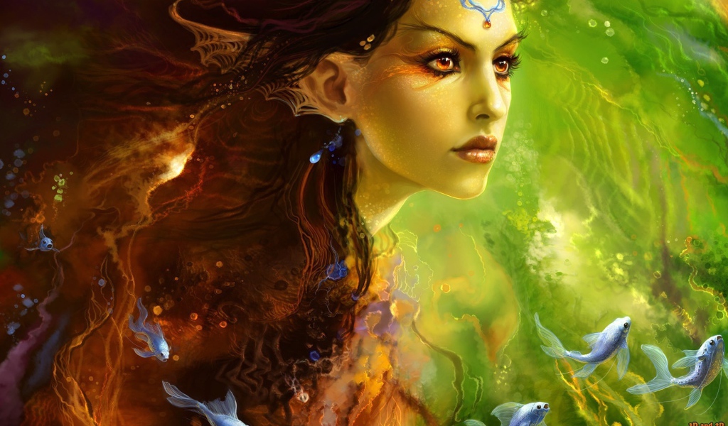 Русалка с рыбами