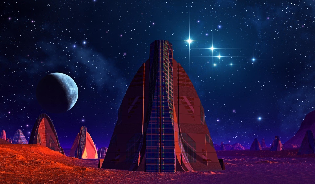 Инопланетный город ночью