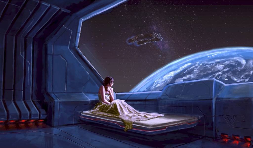 Девушка в космическом корабле