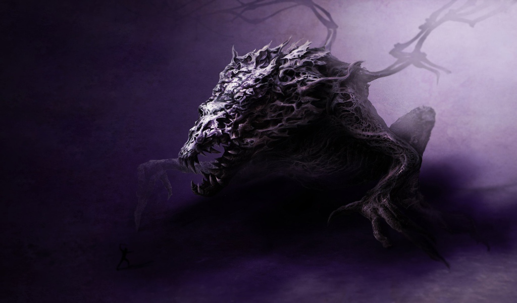 Человек и огромное чудовище