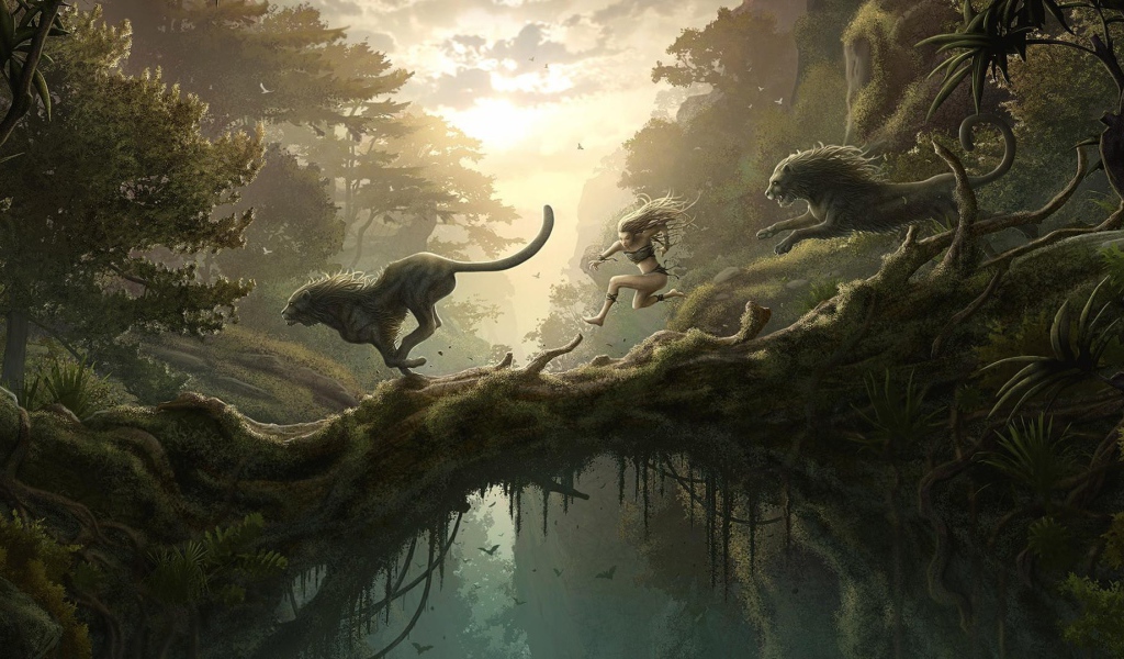 Бег человека и львов