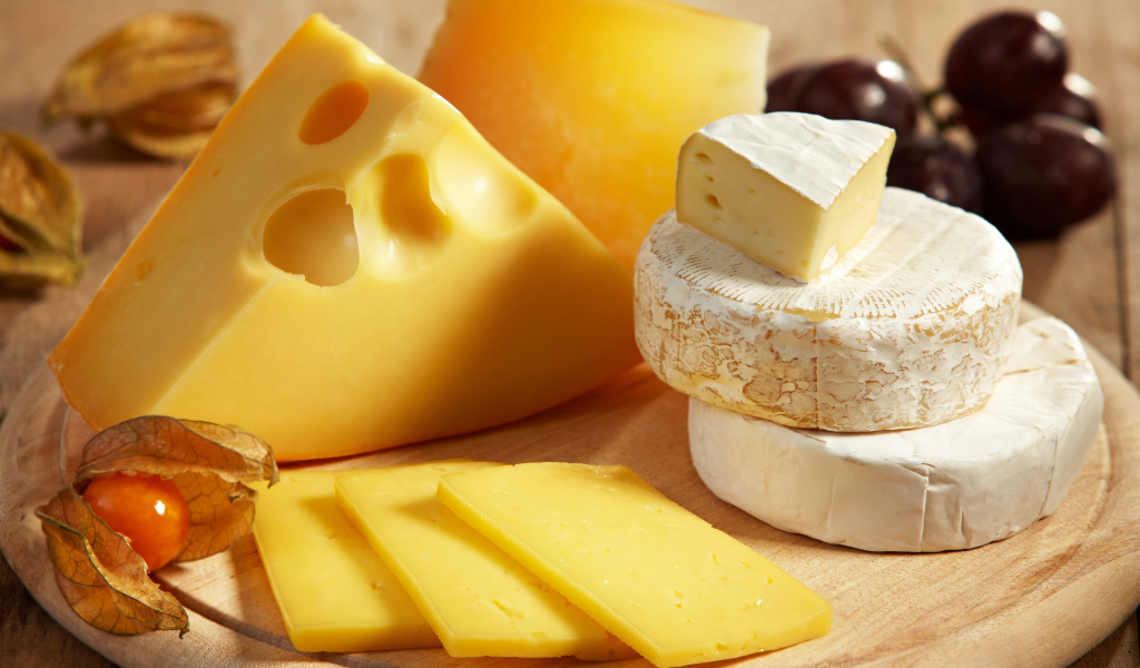 	   Pieces of cheese on the Board